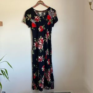 California Girl Black and floral rayon dress midi/maxi size 11/12.